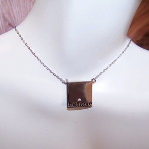 Sterling Silver Cubic Zirconia CZ Affirmation Pendant Necklace - BELIEVE
